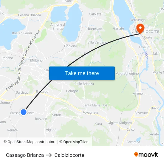 Cassago Brianza to Calolziocorte map