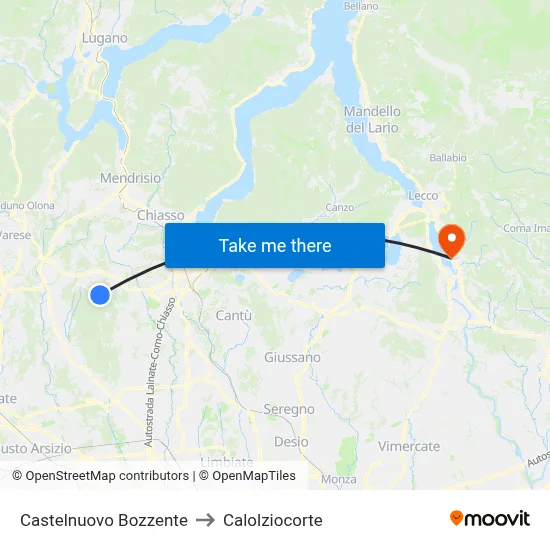 Castelnuovo Bozzente to Calolziocorte map