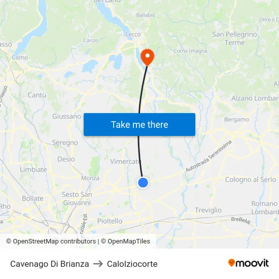 Cavenago di Brianza to Calolziocorte map
