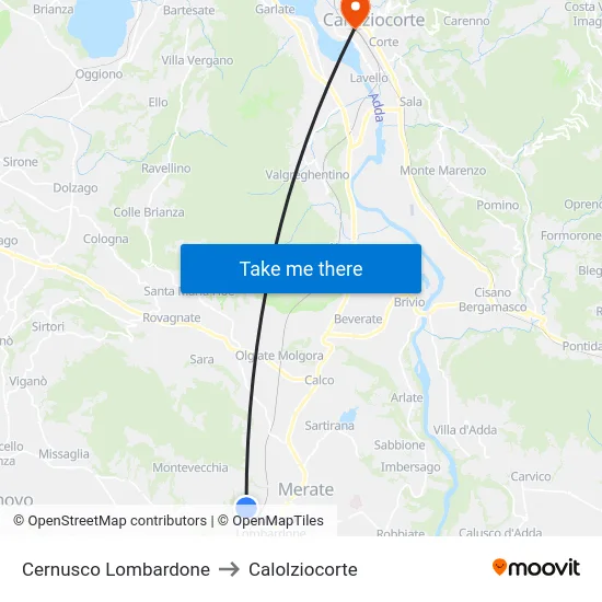 Cernusco Lombardone to Calolziocorte map