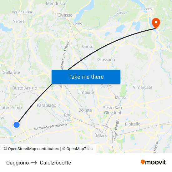 Cuggiono to Calolziocorte map