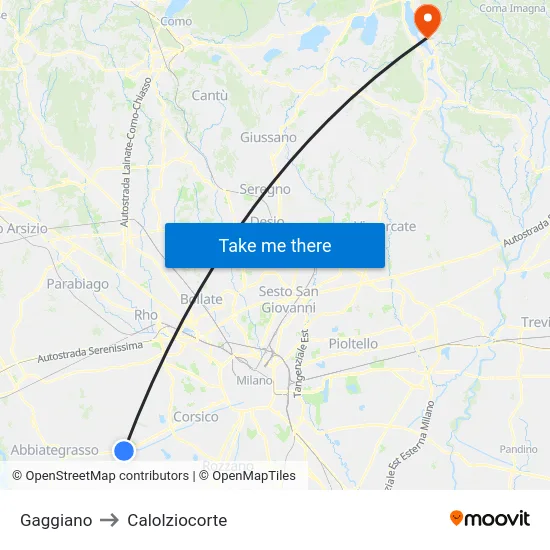 Gaggiano to Calolziocorte map