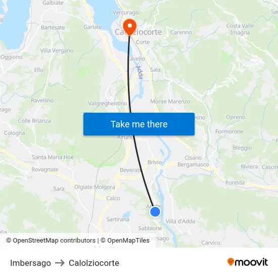 Imbersago to Calolziocorte map