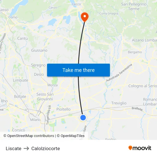 Liscate to Calolziocorte map