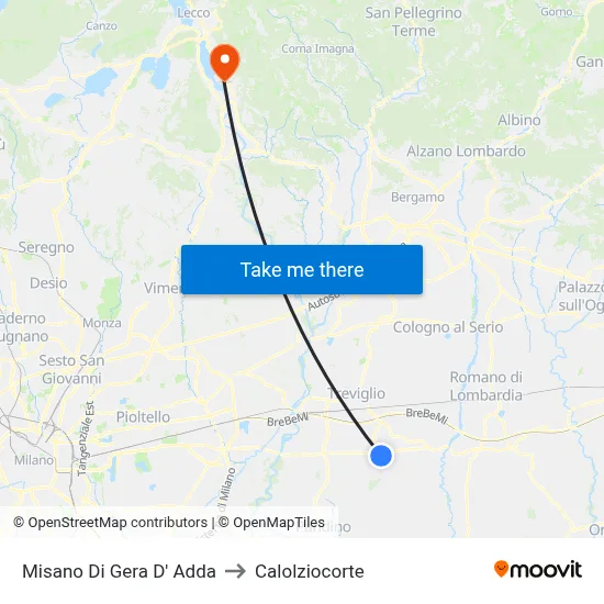 Misano di Gera d'Adda to Calolziocorte map