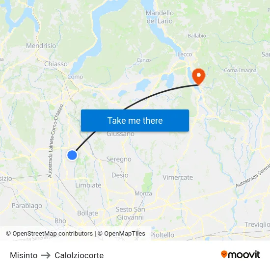 Misinto to Calolziocorte map