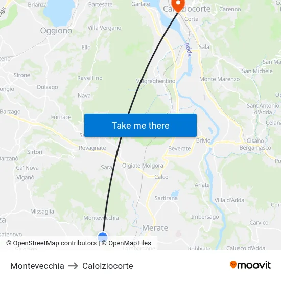 Montevecchia to Calolziocorte map