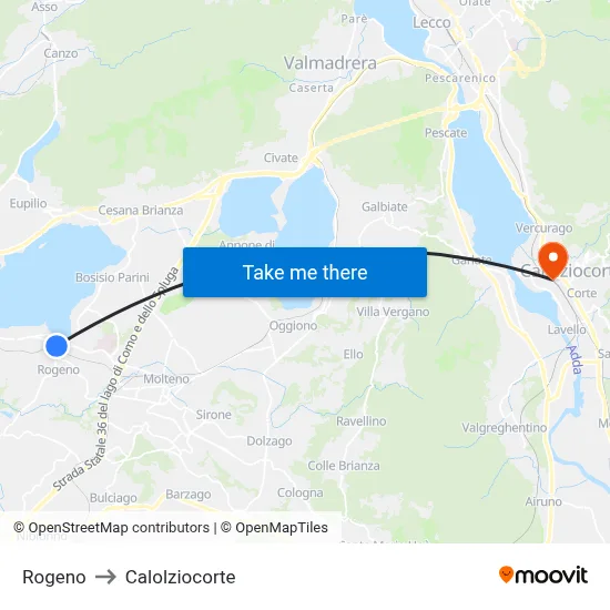 Rogeno to Calolziocorte map