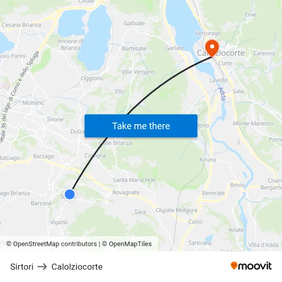 Sirtori to Calolziocorte map