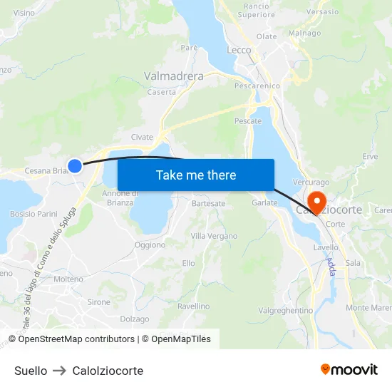 Suello to Calolziocorte map