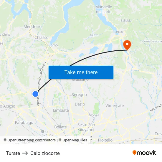Turate to Calolziocorte map