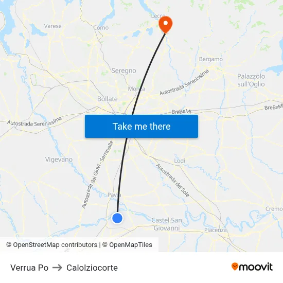 Verrua Po to Calolziocorte map