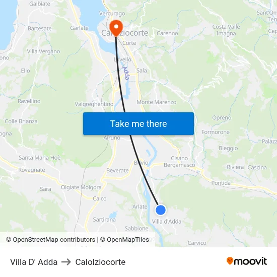 Villa D' Adda to Calolziocorte map