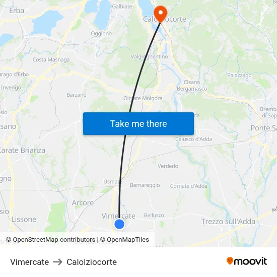 Vimercate to Calolziocorte map