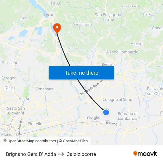 Brignano Gera d'Adda to Calolziocorte map