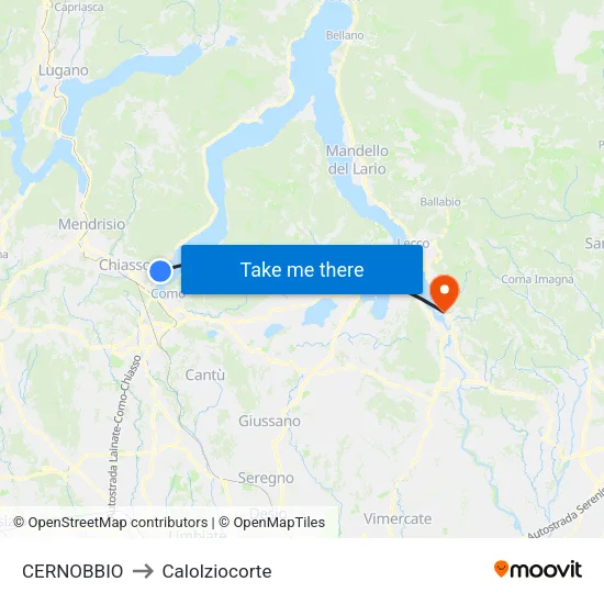 Cernobbio to Calolziocorte map