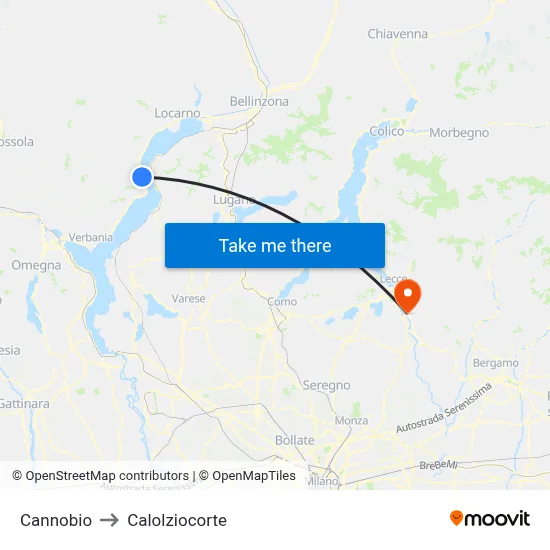 Cannobio to Calolziocorte map