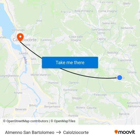 Almenno San Bartolomeo to Calolziocorte map