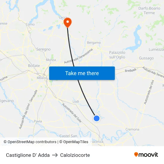 Castiglione D' Adda to Calolziocorte map