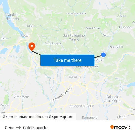 Cene to Calolziocorte map