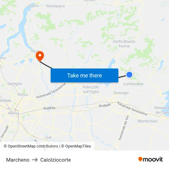 Marcheno to Calolziocorte map
