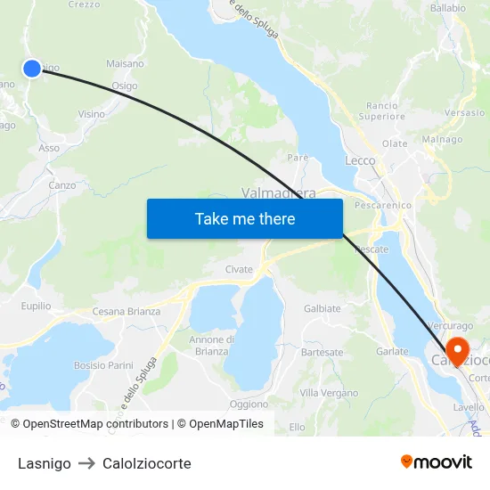 Lasnigo to Calolziocorte map