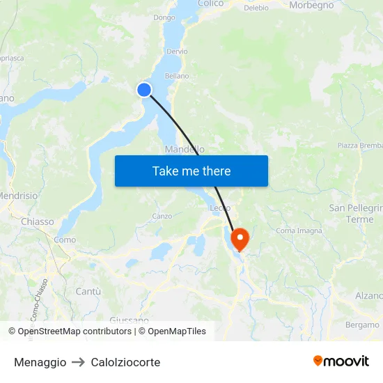 Menaggio to Calolziocorte map