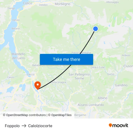 Foppolo to Calolziocorte map