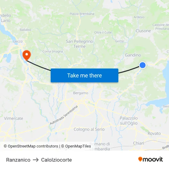 Ranzanico to Calolziocorte map