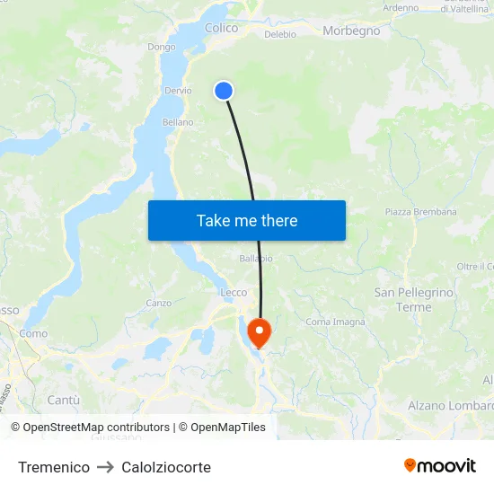 Tremenico to Calolziocorte map