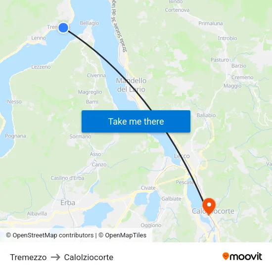 Tremezzo to Calolziocorte map