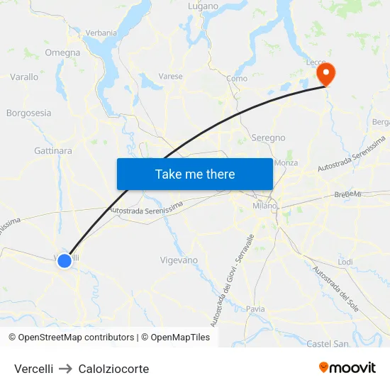 Vercelli to Calolziocorte map