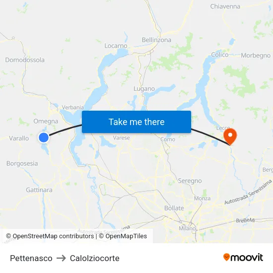 Pettenasco to Calolziocorte map