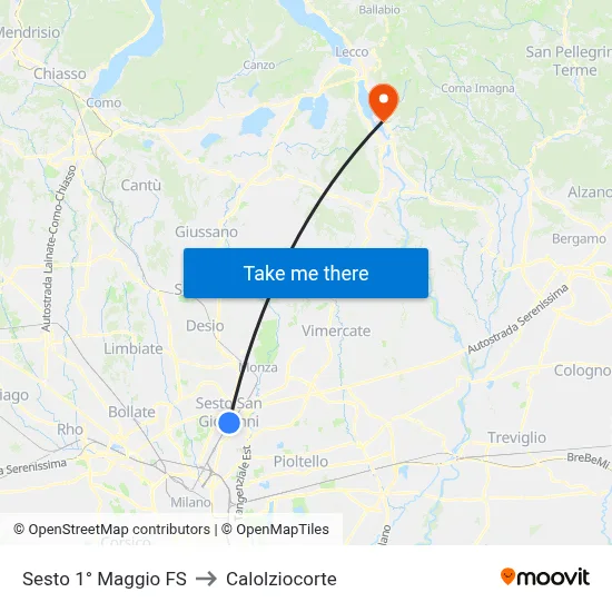 Sesto 1° Maggio FS to Calolziocorte map