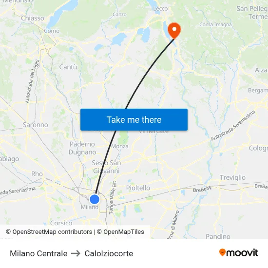 Milan Central to Calolziocorte map