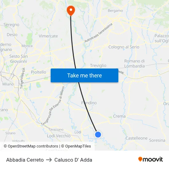Abbadia Cerreto to Calusco d'Adda map