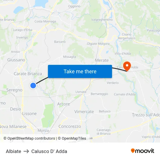Albiate to Calusco d'Adda map