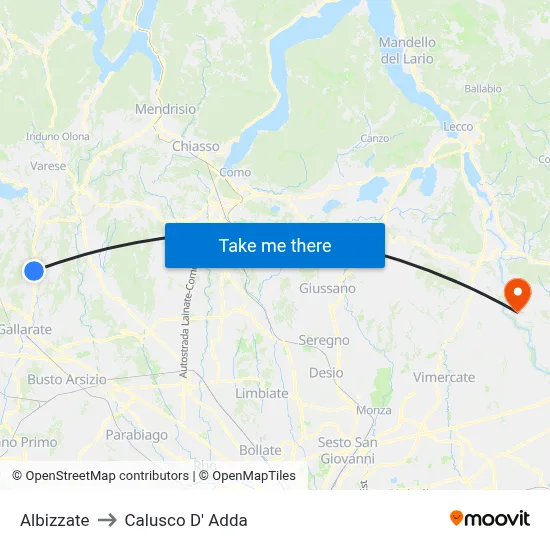 Albizzate to Calusco d'Adda map