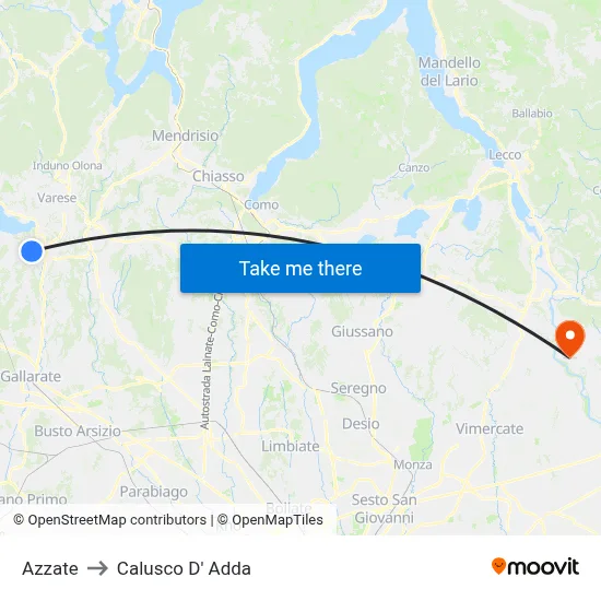 Azzate to Calusco d'Adda map