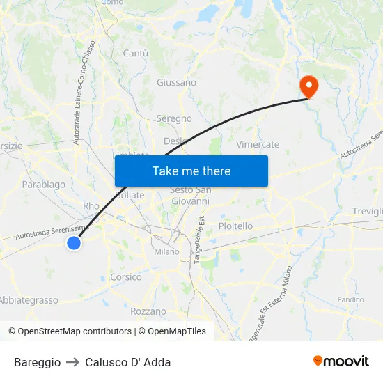 Bareggio to Calusco d'Adda map