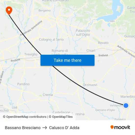 Bassano Bresciano to Calusco d'Adda map