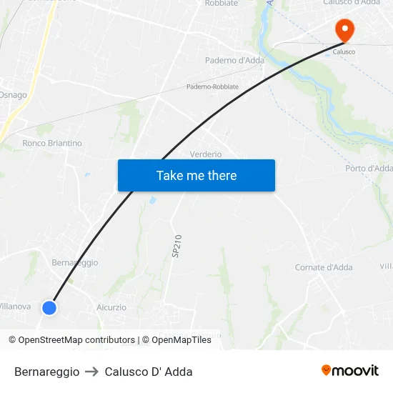 Bernareggio to Calusco d'Adda map