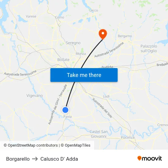 Borgarello to Calusco d'Adda map