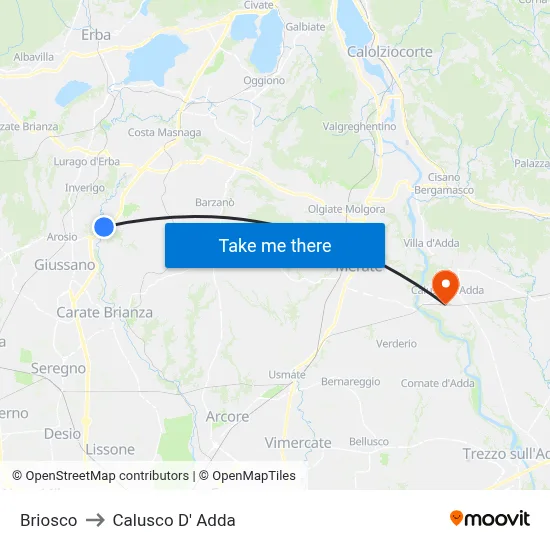 Briosco to Calusco d'Adda map