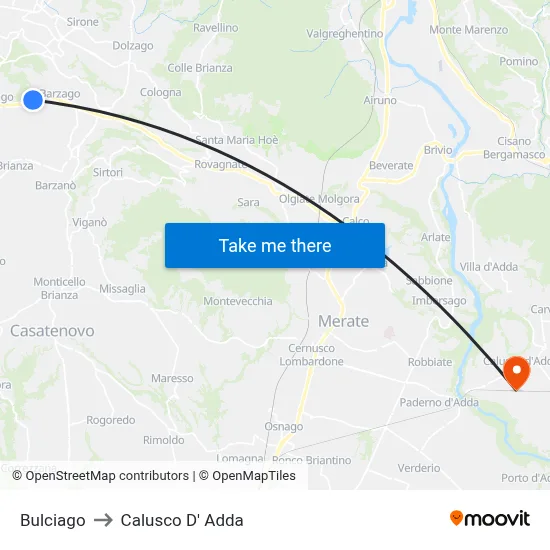 Bulciago to Calusco d'Adda map