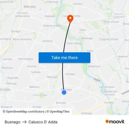 Busnago to Calusco d'Adda map