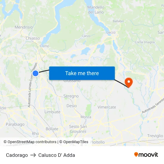 Cadorago to Calusco d'Adda map
