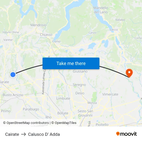 Cairate to Calusco d'Adda map