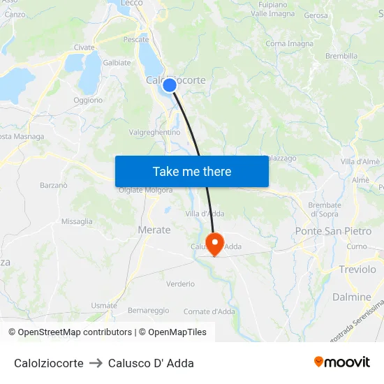 Calolziocorte to Calusco d'Adda map