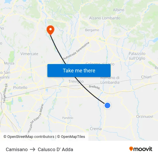 Camisano to Calusco d'Adda map